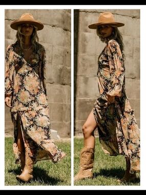Baltic Born Bowman Deep V Maxi Dress | Navy Floral